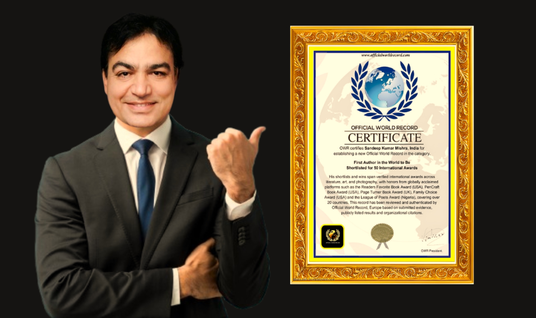 sandeep kumar mishra with official world record certificate 2
